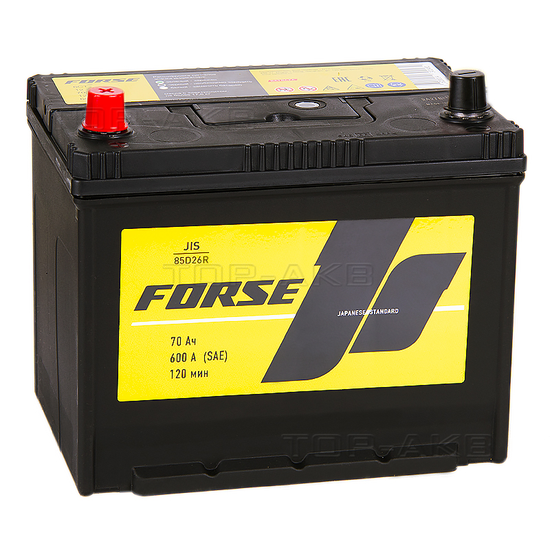 Автомобильный аккумулятор Forse JIS 85D26R 70 Ач 600А прямая пол. (260x173x225)