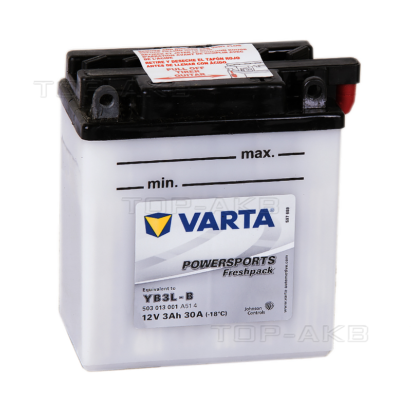 Мото аккумулятор VARTA Powersports Freshpack YB3L-B 3 Ач 30А (100x58x112) обр. пол. 503 013 001, сухозар.