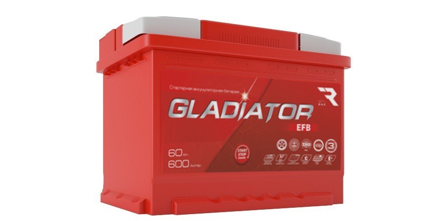 Автомобильный аккумулятор GLADIATOR EFB 60R 600A 242x175x190