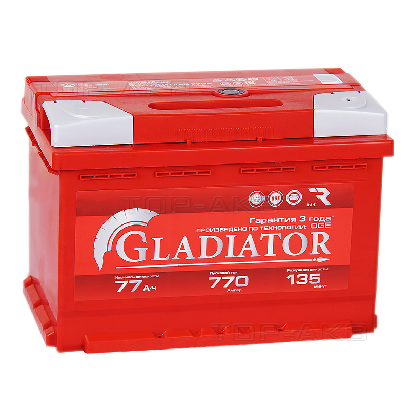 Автомобильный аккумулятор GLADIATOR 77R 770A 278x175x190