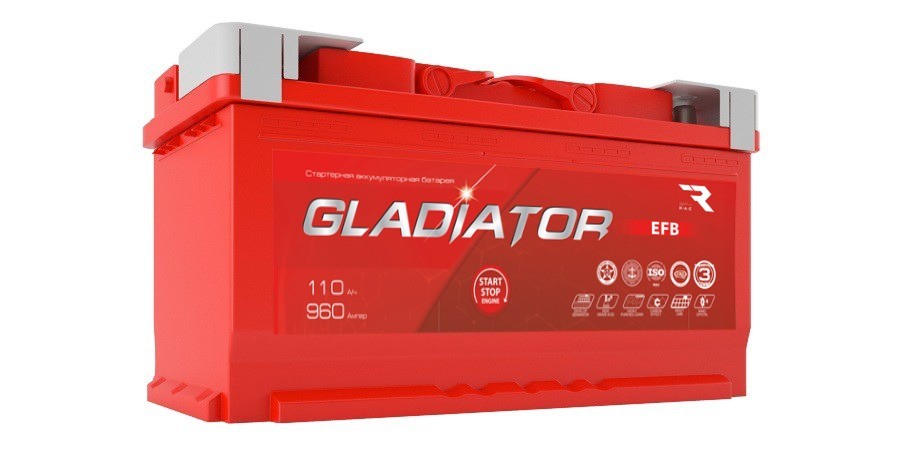 Автомобильный аккумулятор GLADIATOR EFB 110R 960A 353x175x190