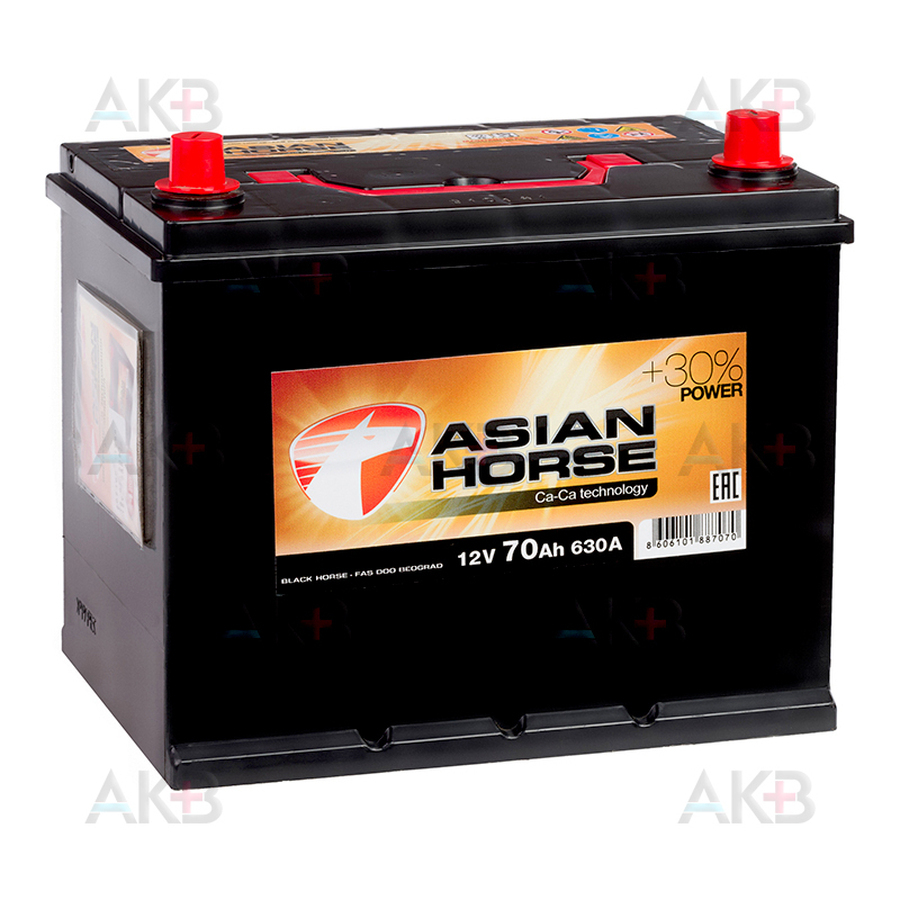 Автомобильный аккумулятор Asian Horse 70R 630A 260x173x225