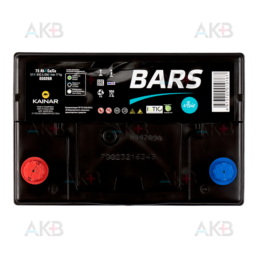 Автомобильный аккумулятор BARS Asia 6СТ-75 VL АПЗ п.п 85D26R 75Ач 640A (261x173x225)