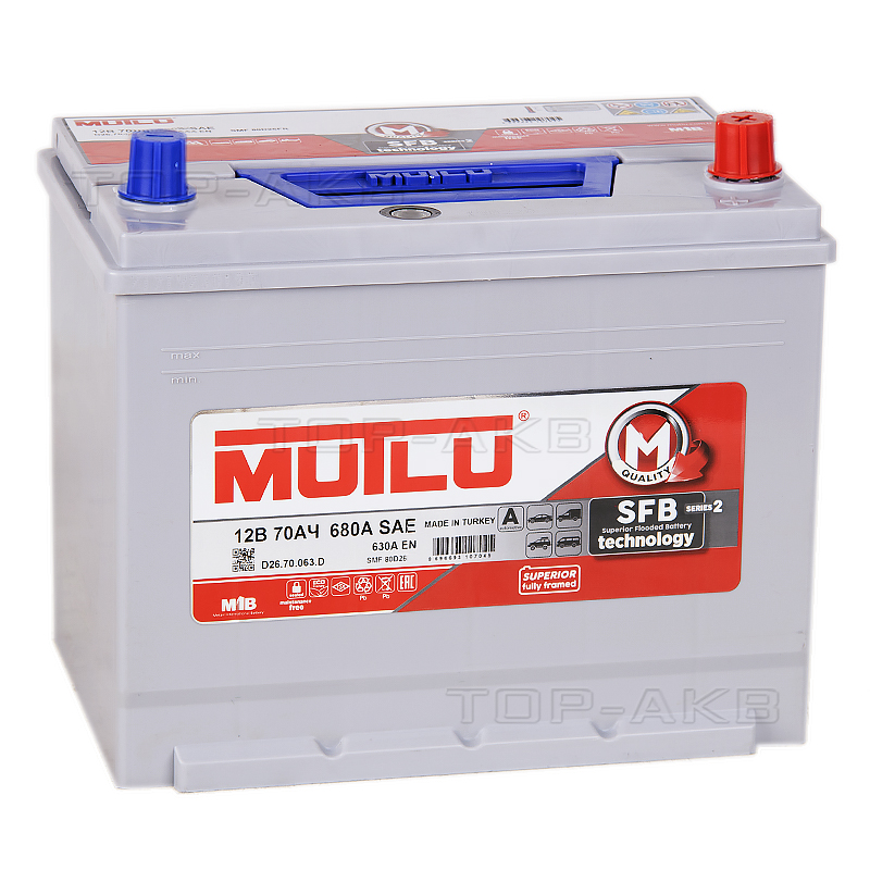 Автомобильный аккумулятор Mutlu SMF M2 Mega 80D26FL бортик 70R 630А (261x173x225) D26.70.063.C