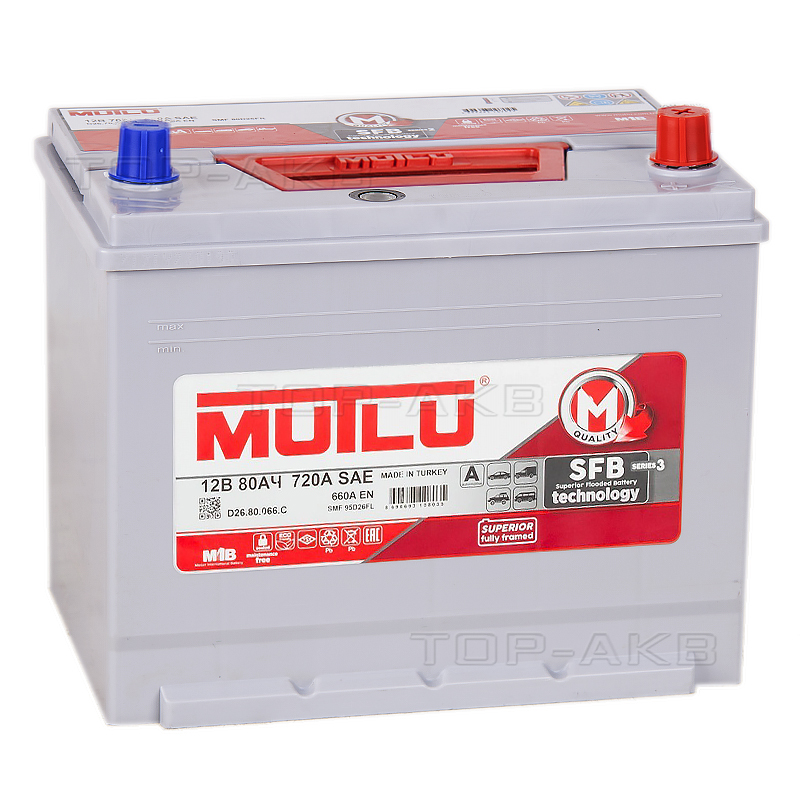 Автомобильный аккумулятор Mutlu Calcium Silver 95D26FL 80R 660A (260x175x225) D26.80.066.C