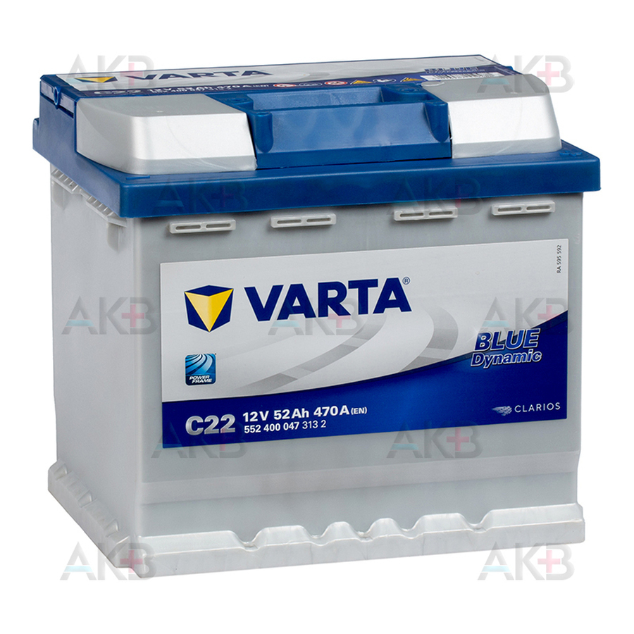 Автомобильный аккумулятор Varta Blue Dynamic C22 52R 470A 207x175x190