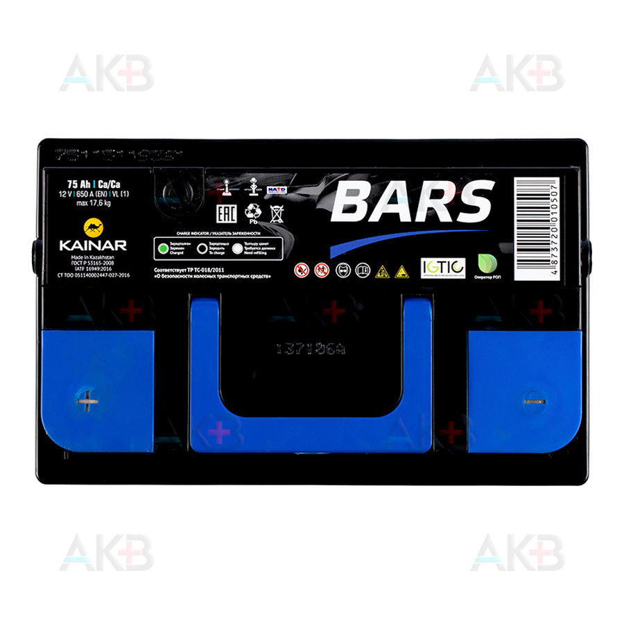 Автомобильный аккумулятор BARS 6СТ-75 АПЗ п.п. 75Ач 650A (278x175x190)