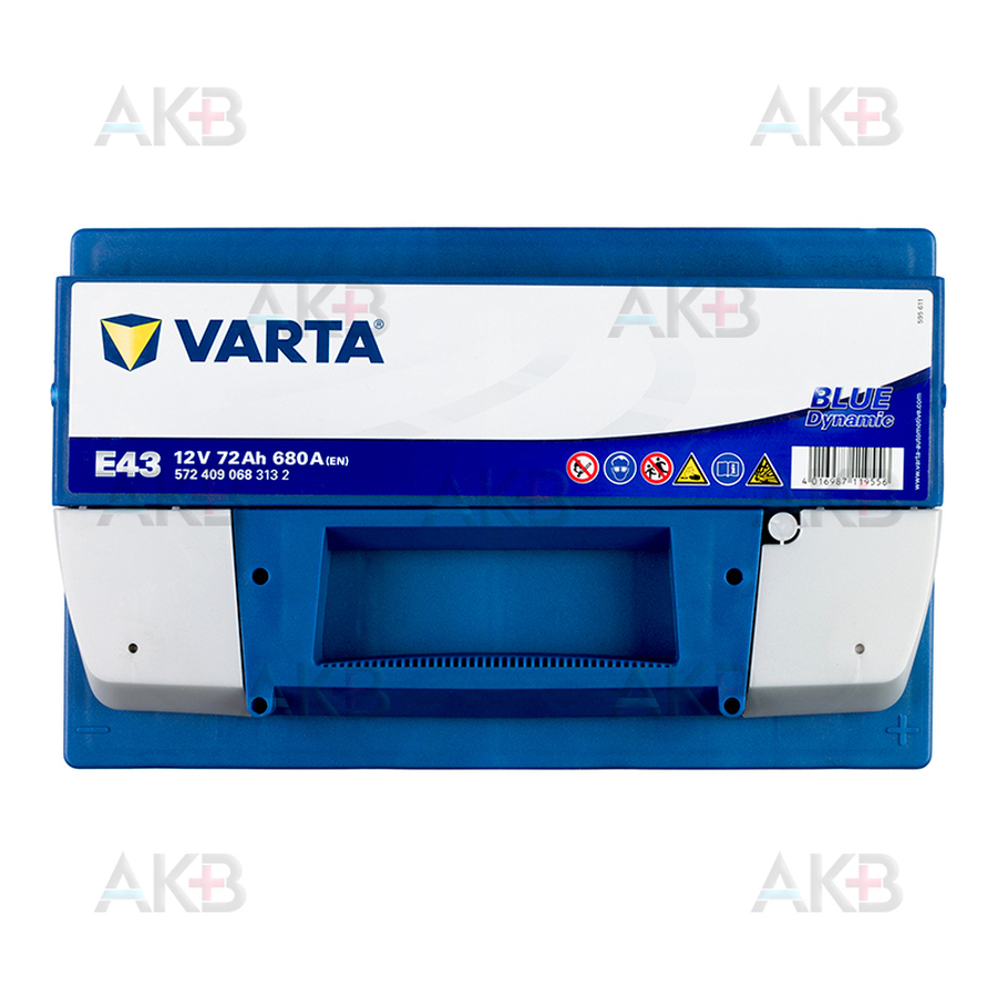 Автомобильный аккумулятор Varta Blue Dynamic E43 72R 680A 278x175x175