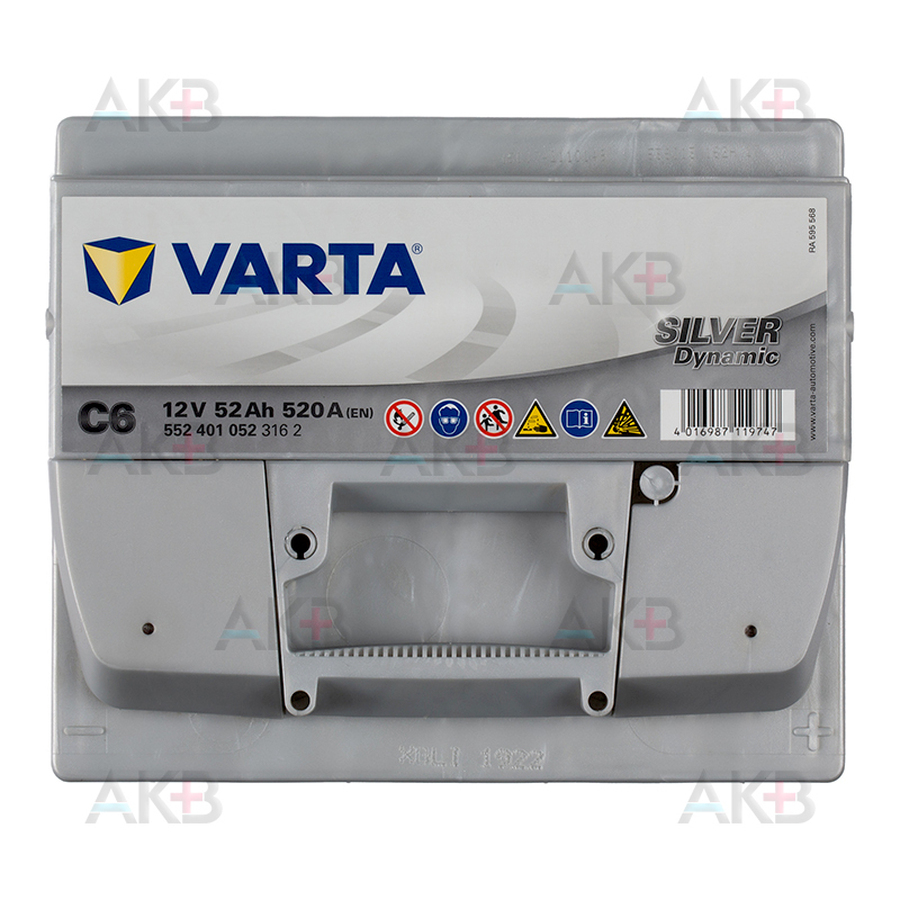 Автомобильный аккумулятор Varta Silver Dynamic C6 52R 520A 207x175x175