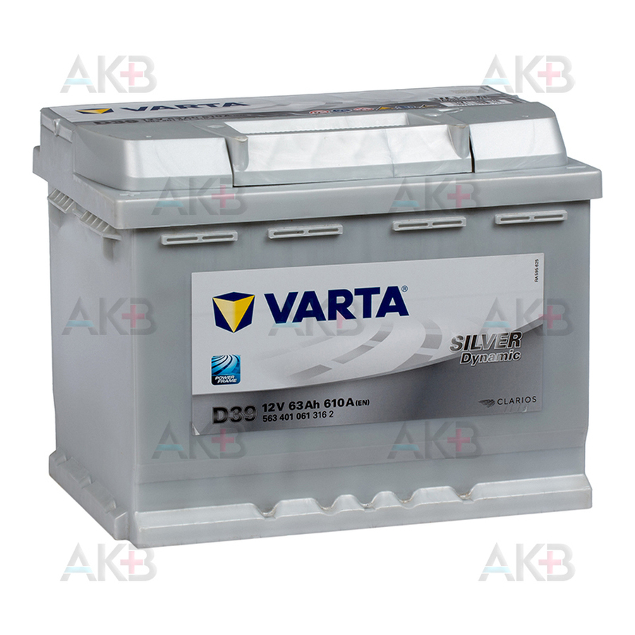Автомобильный аккумулятор Varta Silver Dynamic D39 63L 610A 242x175x190