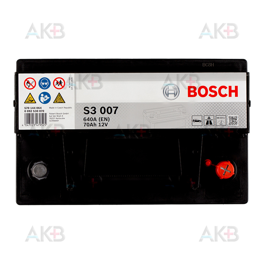 Автомобильный аккумулятор Bosch S3 007 70R 640A 278x175x175