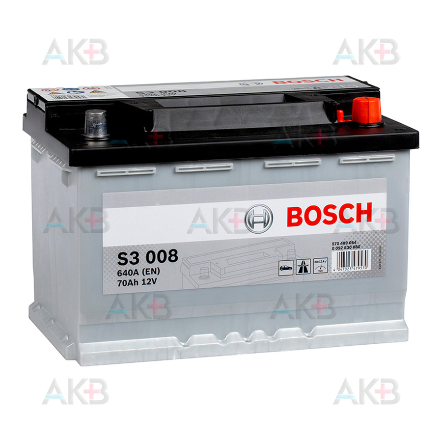 Автомобильный аккумулятор Bosch S3 008 70R 640A 278x175x190