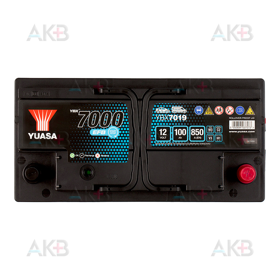 Автомобильный аккумулятор YUASA YBX7019 100 Ач 850А обр. пол. (353x175x190) EFB