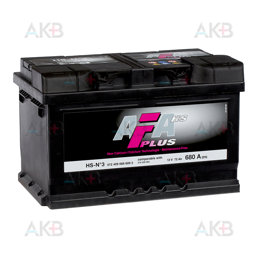 Автомобильный аккумулятор AFA Plus 72 Ач 680A обр. пол. (278x175x175) HS-N3