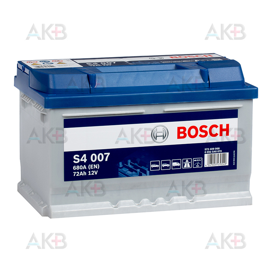 Автомобильный аккумулятор Bosch S4 007 72R 680A 278x175x175