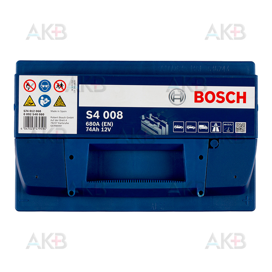 Автомобильный аккумулятор Bosch S4 008 74R 680A 278x175x190