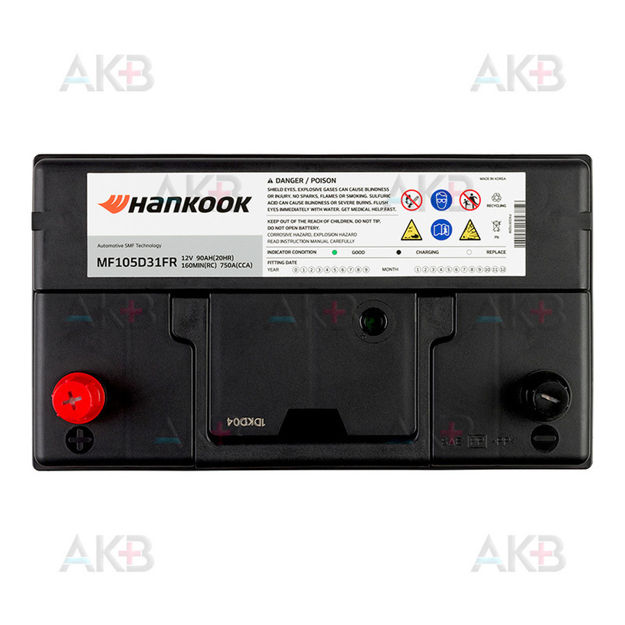 Автомобильный аккумулятор Hankook 105D31R (90L 750A 305х172х225)