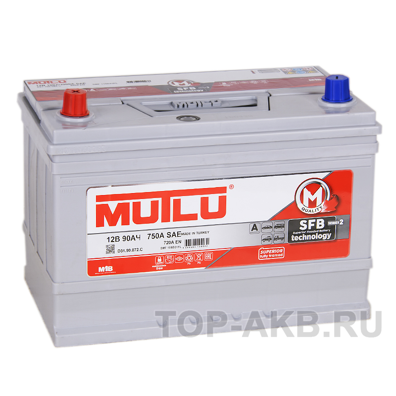 Автомобильный аккумулятор Mutlu 90L Asia 720A 306x175x225