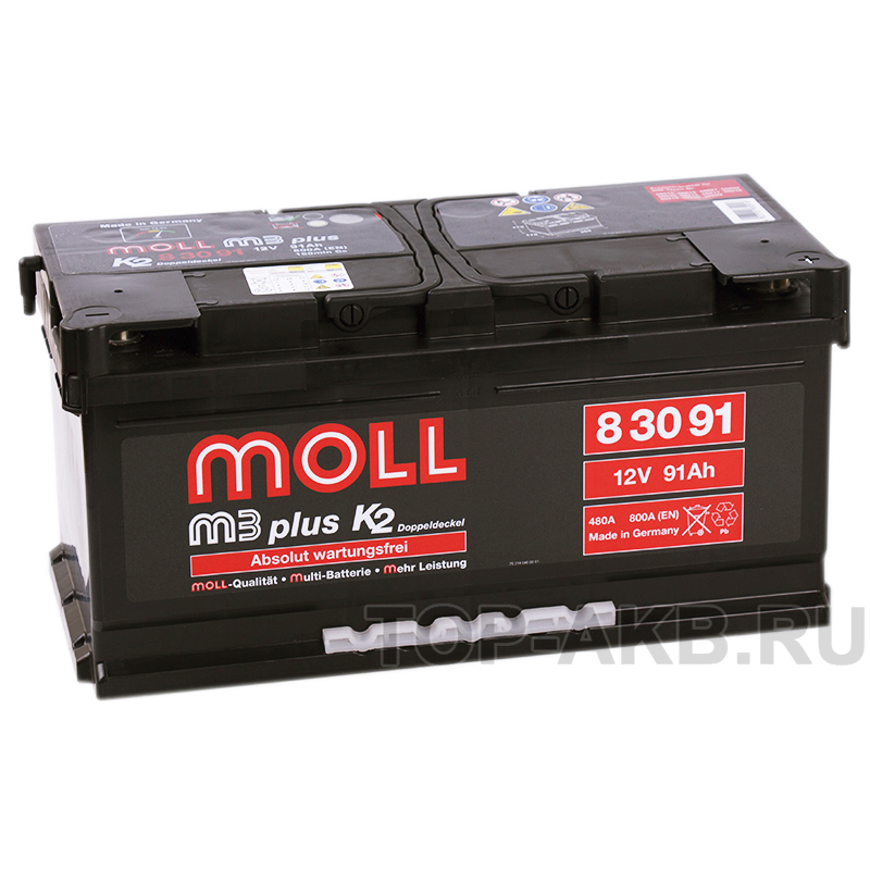 Автомобильный аккумулятор Moll M3plus 91R 800A 353x175x175