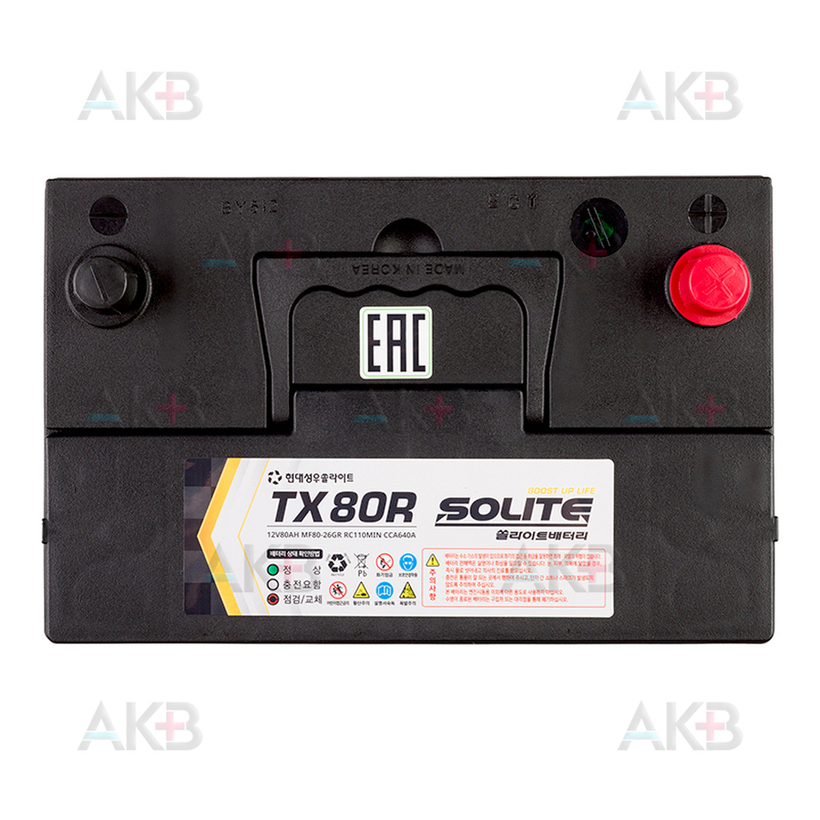 Автомобильный аккумулятор Solite TAXI 80R 12V 80Ач 640A прям. пол. (262x175x220) с бортиком