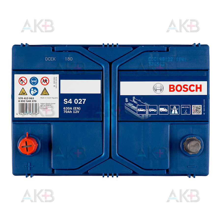 Автомобильный аккумулятор Bosch S4 027 70L 630A 261x175x220