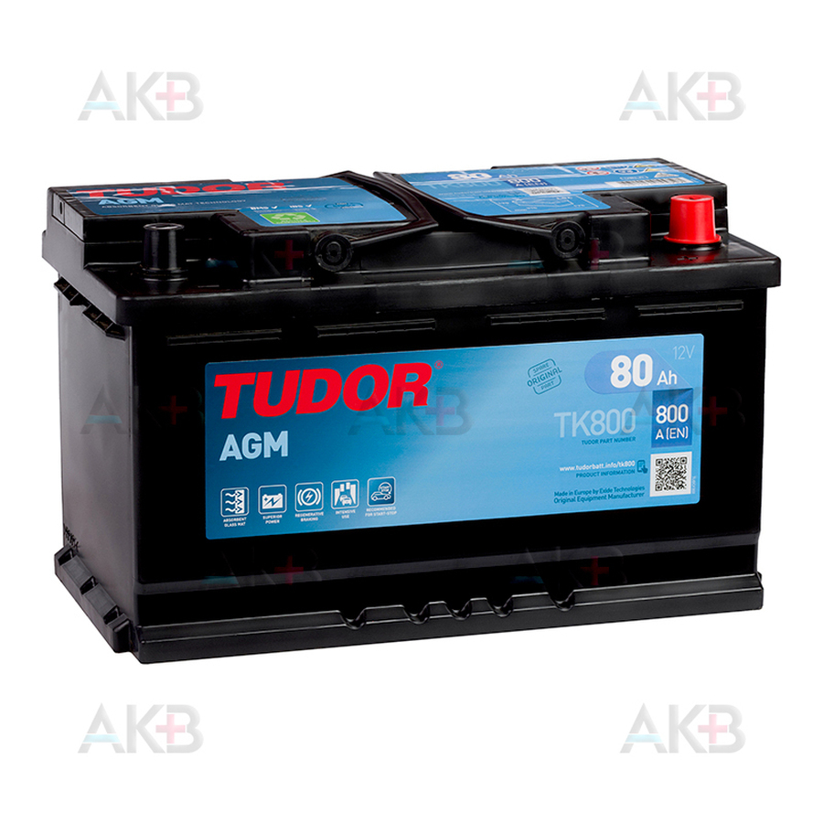 Автомобильный аккумулятор Tudor Start-Stop AGM 80R (800A 315x175x190) TK800