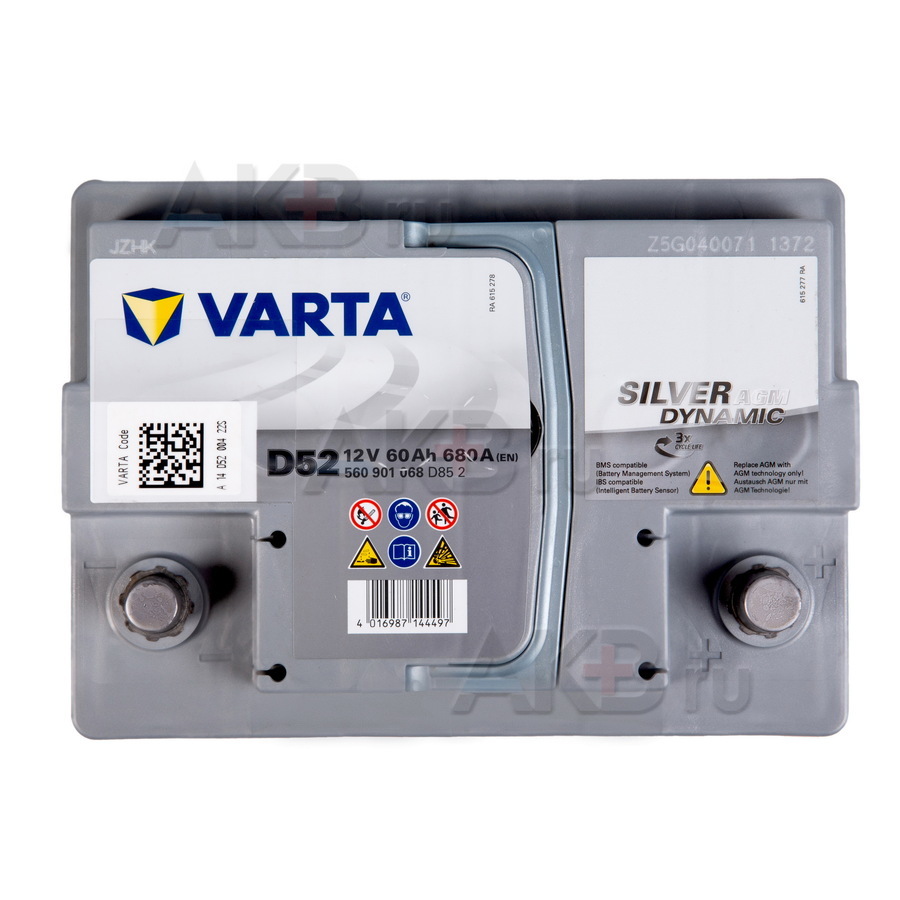 Автомобильный аккумулятор Varta Silver Dynamic AGM D52 60R (Start-Stop) 680A 242x175x190