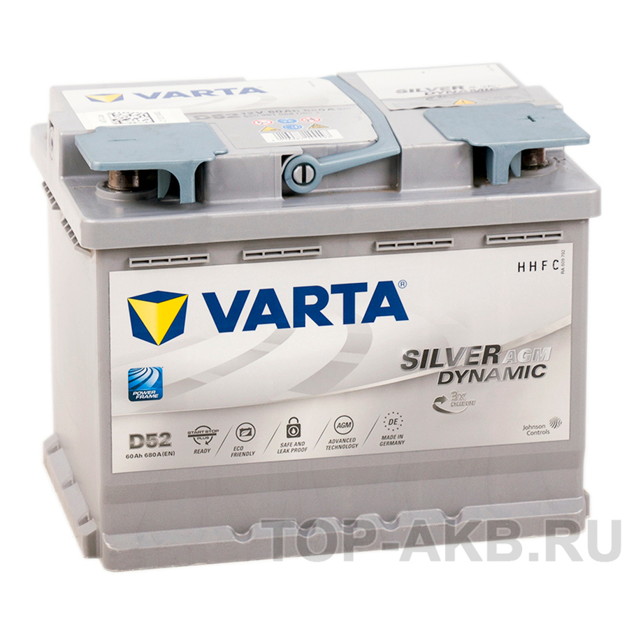 Автомобильный аккумулятор Varta Silver Dynamic AGM D52 60R (Start-Stop) 680A 242x175x190