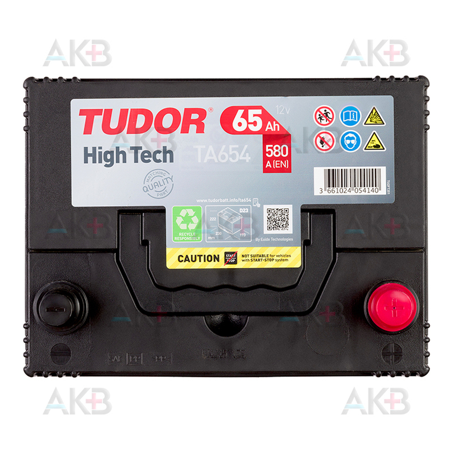 Автомобильный аккумулятор Tudor High-Tech 65R (580A 230x172x222) TA654
