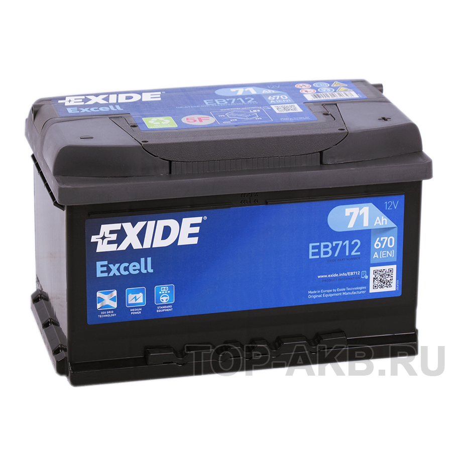 Автомобильный аккумулятор Exide Excell 71R (670A 278x175x175) EB712