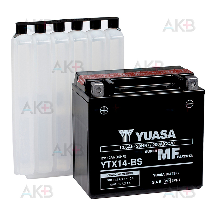 Мото аккумулятор Yuasa YTX14-BS - 12 Ач 200А (151x88x146) прям. пол. AGM сухозаряж.