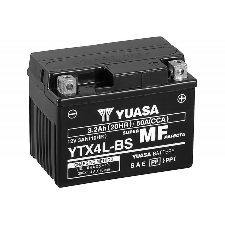 Мото аккумулятор Yuasa YTX4L-BS - 3,2 Ач 50А (114x71x86) обр. пол. AGM сухозаряж.