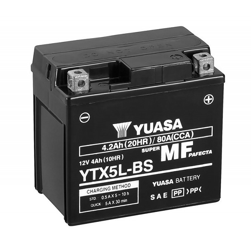 Мото аккумулятор Yuasa YTX5L-BS - 4,2 Ач 80А (113x70x105) обр. пол. AGM сухозаряж.