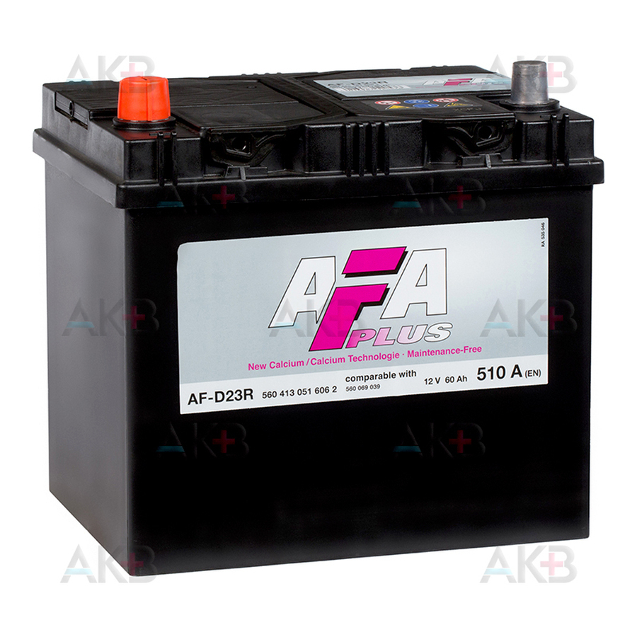 Автомобильный аккумулятор AFA Plus 60 Ач 510A прям. пол. (232x173x225) AF-D23R