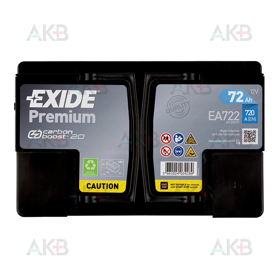 Автомобильный аккумулятор Exide Premium 72R (720А 278х175х175) EA722