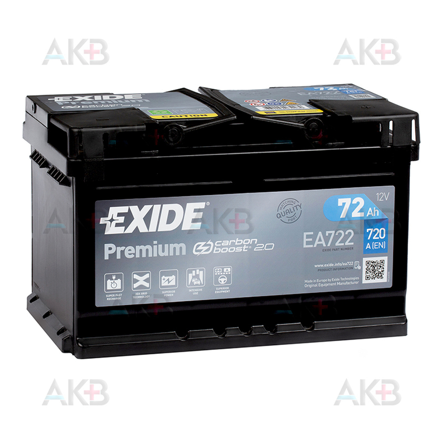 Автомобильный аккумулятор Exide Premium 72R (720А 278х175х175) EA722
