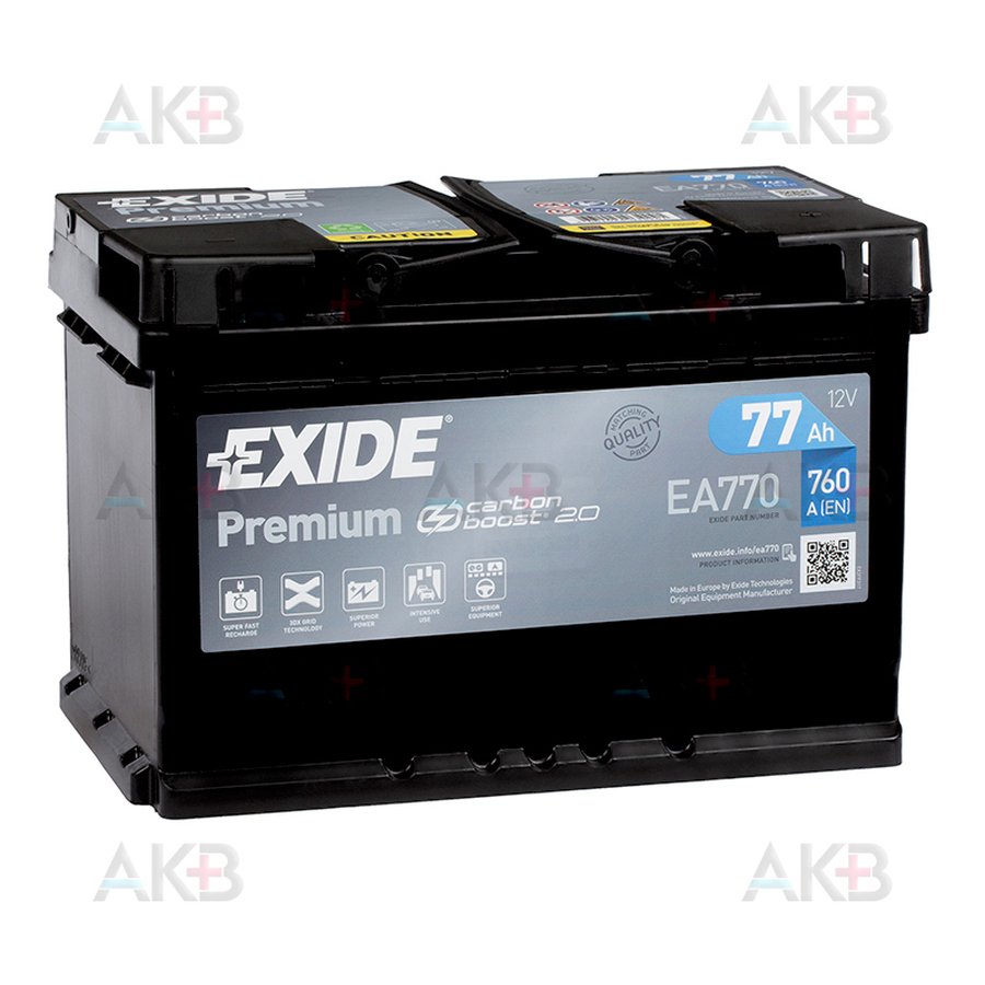 Автомобильный аккумулятор Exide Premium 77R (760А 278х175х190) EA770
