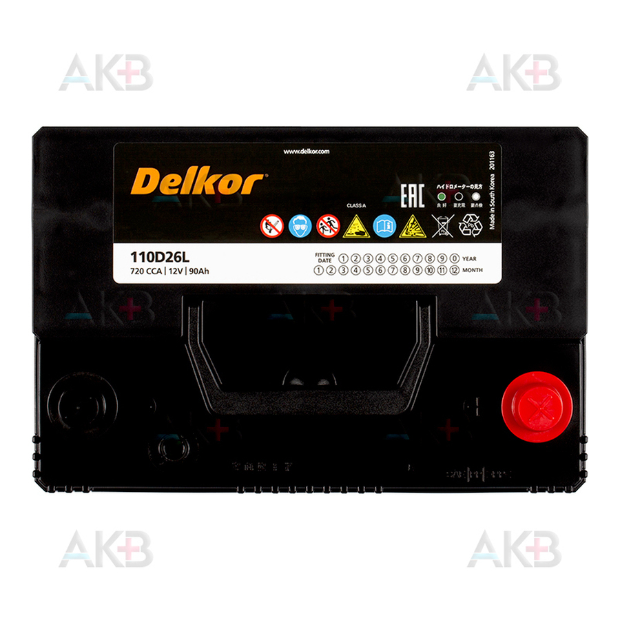 Автомобильный аккумулятор Delkor 110D26L (90R 720A 260x173x225)