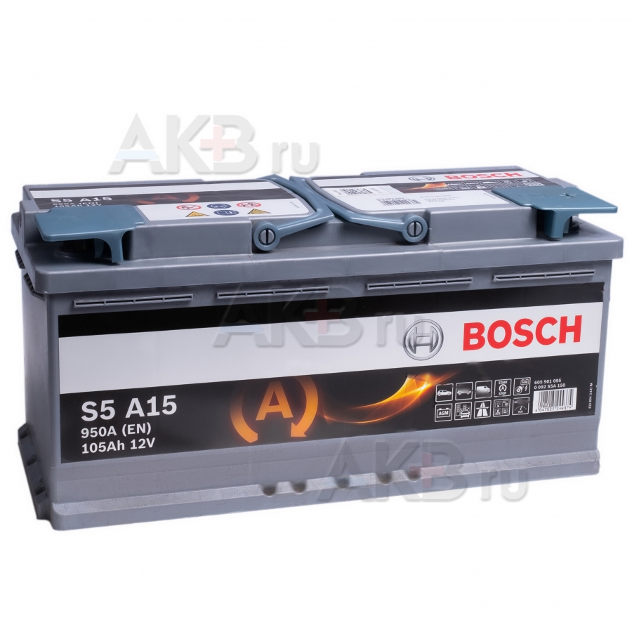 Автомобильный аккумулятор Bosch S5 A15 AGM 105R 950A 393x175x190