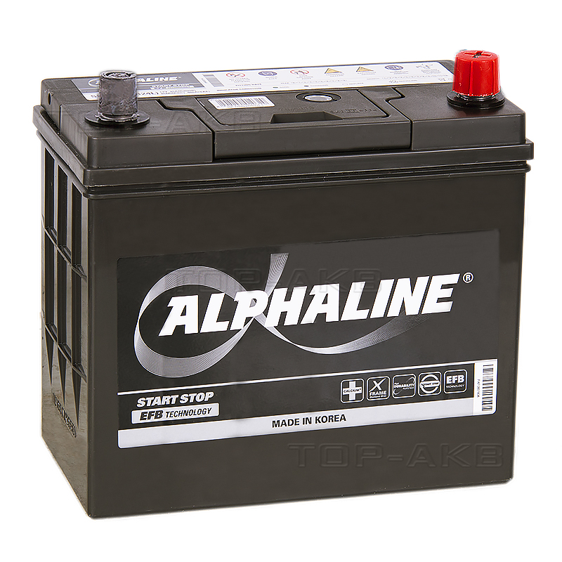 Автомобильный аккумулятор Alphaline EFB 70B24L 45R (460A 238x129x227) N55 Start-Stop переходник