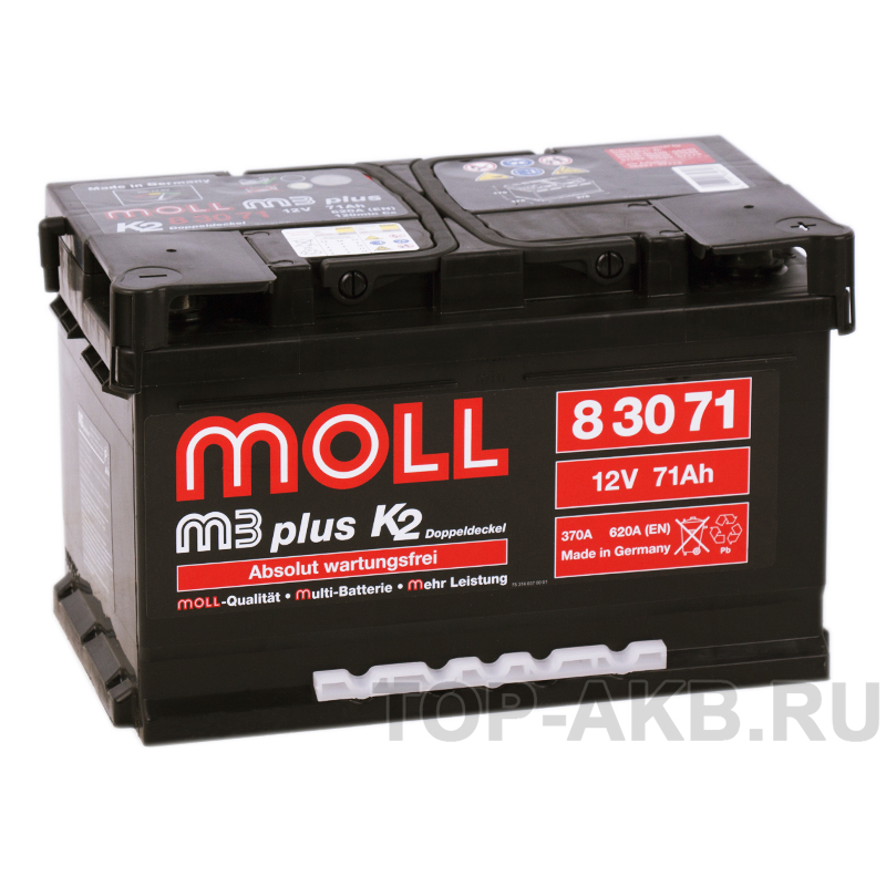 Автомобильный аккумулятор Moll M3plus 71R 620A 278x175x175