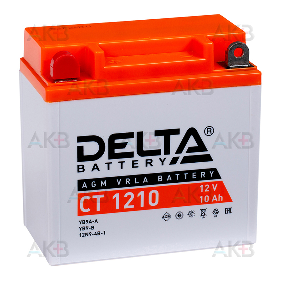 Мото аккумулятор Delta CT 1210, 12V 10Ah 100А (135x75x140) YB9A-A, YB9-B, 12N9-4B-1