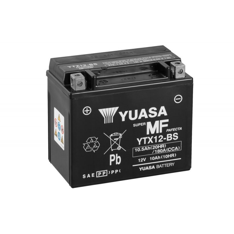 Мото аккумулятор Yuasa YTX12-BS - 10 Ач 180А (151x88x131) прям. пол. AGM сухозаряж.