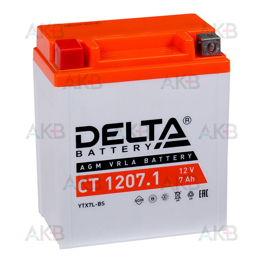 Мото аккумулятор Delta CT 1207.1, 12V 7Ah, 100А (114x71x131) YTX7L-BS