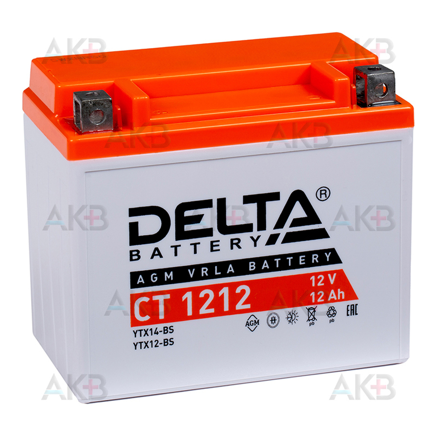Мото аккумулятор Delta CT 1212, 12V 12Ah, 180А (150x87x130) YTX14-BS, YTX12-BS