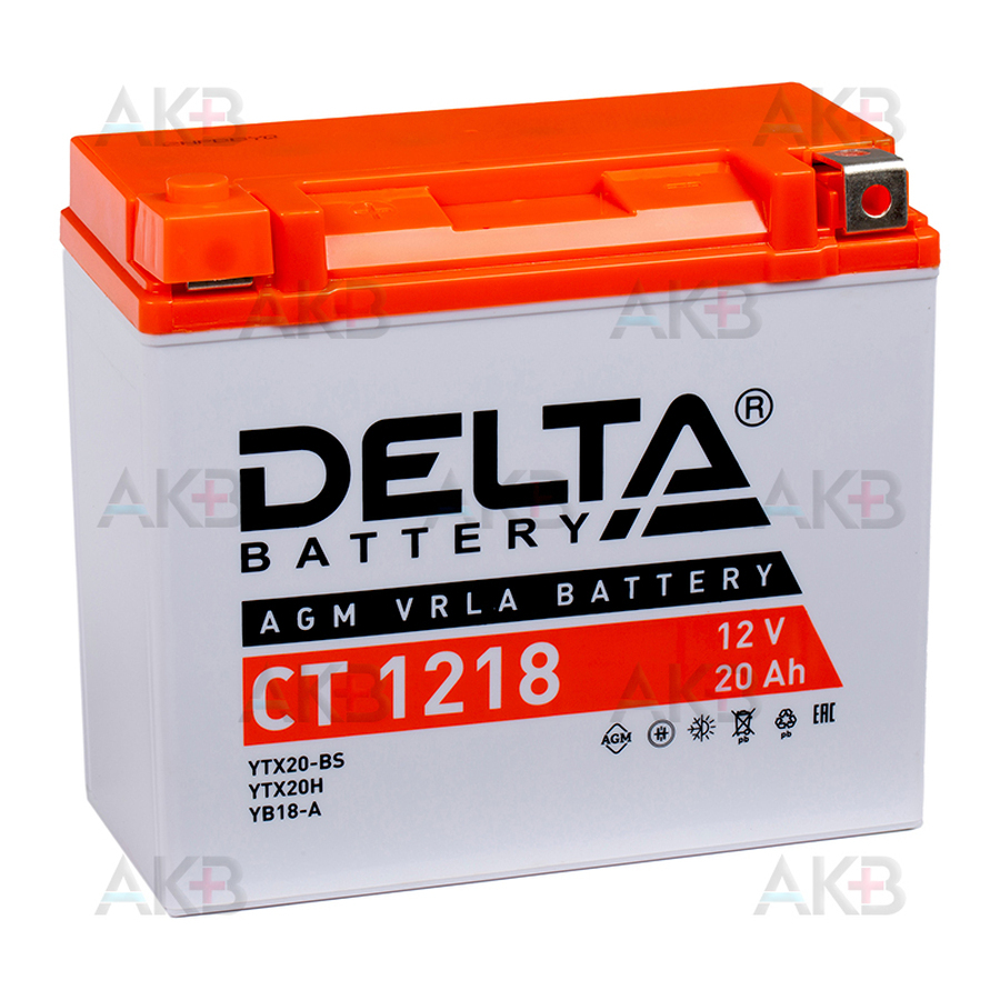 Мото аккумулятор Delta CT 1218, 12V 18Ah, 270А (177x88x154) YTX20-BS, YB16-B, YB18-A