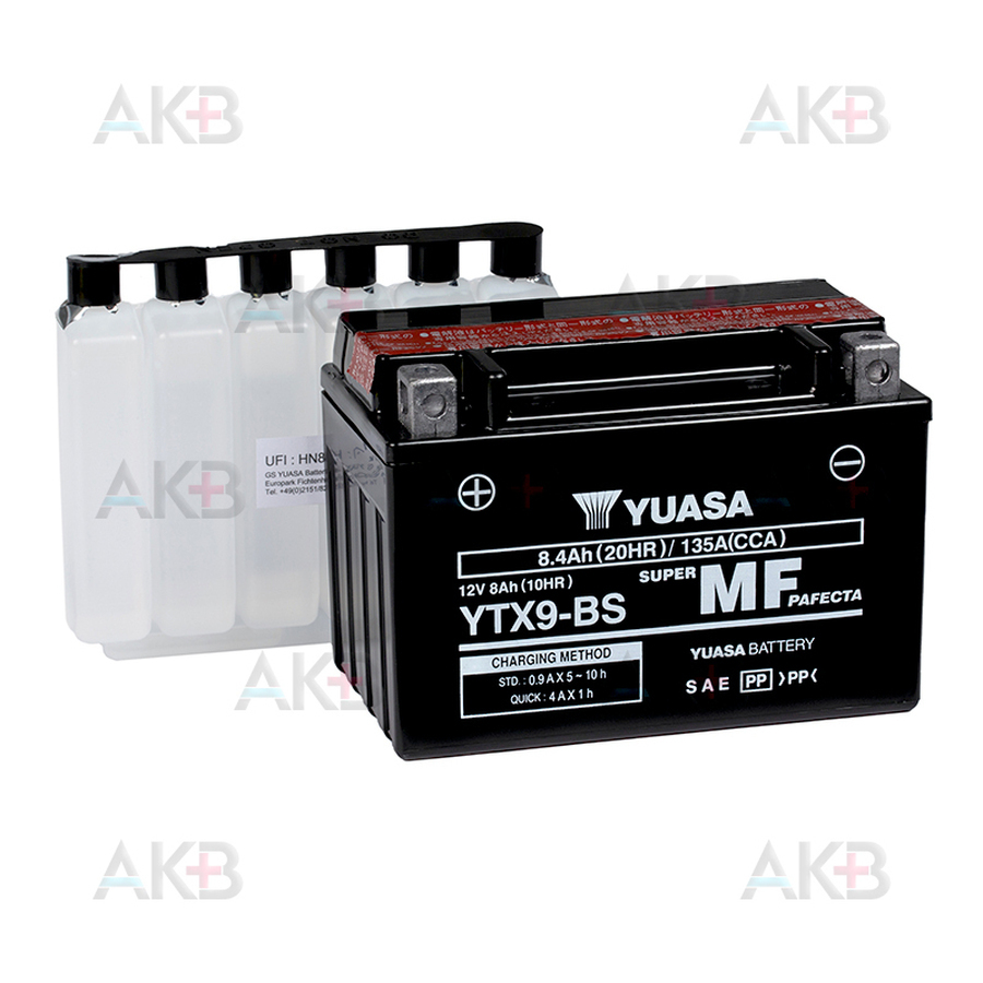 Мото аккумулятор Yuasa YTX9-BS - 8,4 Ач 135А (150x87x105) прям. пол. AGM сухозаряж.