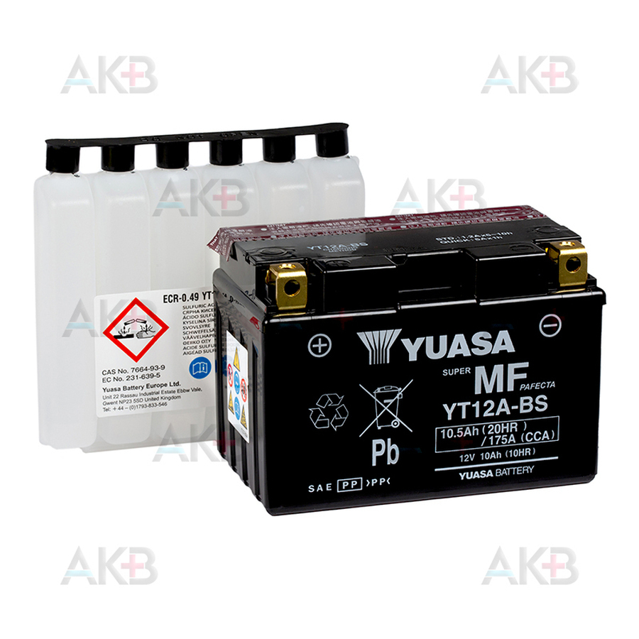 Мото аккумулятор Yuasa YT12A-BS - 10,5Ач 175А (150x87x105) прям. пол. AGM сухоз.
