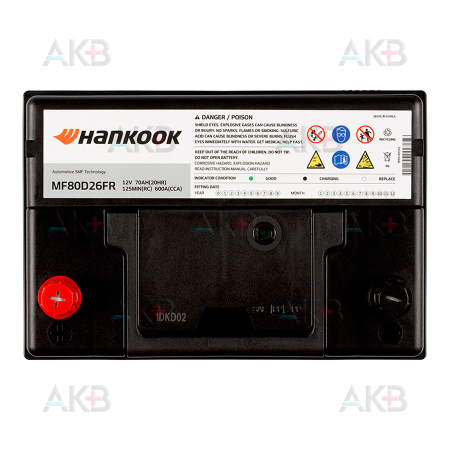 Автомобильный аккумулятор Hankook 80D26R (70L 600A 260х173х225)