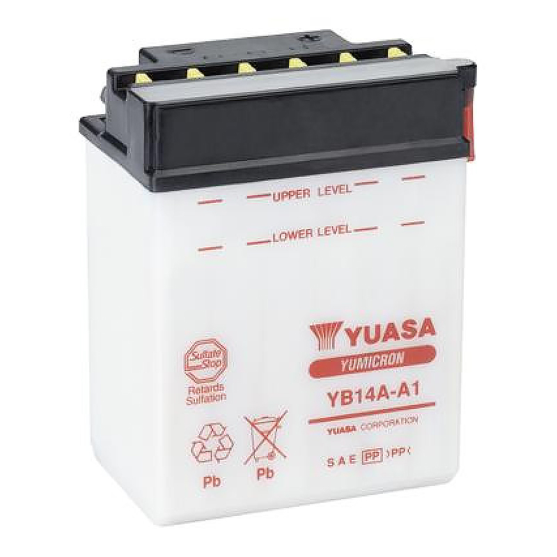 Мото аккумулятор Yuasa YB14A-A1 - 14 Ач 175A (134x87x176) прям. пол. Heavy Duty сухозаряж. (без электр.)